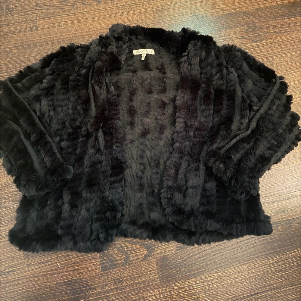 Heartloom Black Textured Faux Fur Jacket